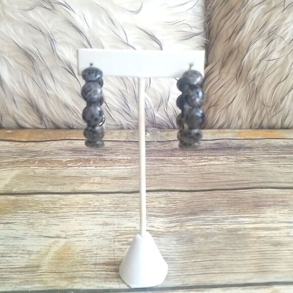 Gray Snake Print Large Hoop Earrings - Picture 2 of 4